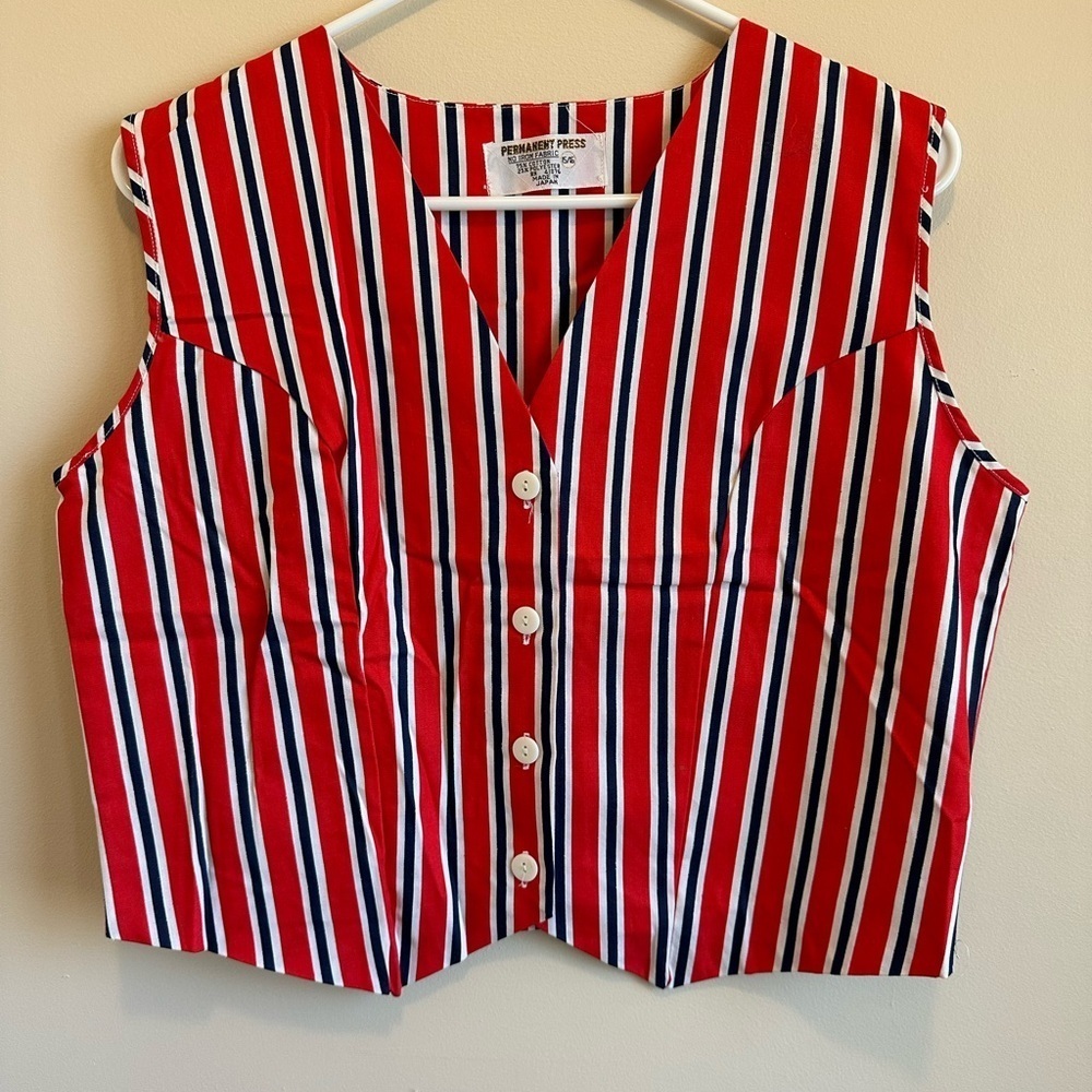 Vtg 60’s/70’s Permanent Press Women’s Red White Blue Striped Vest 15/16 Japan